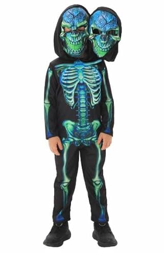 Feclmiyt Halloween-Skelett-Cosplay-Kostüm für Kinder, zweiköpfiger Geist, Ghoul, Sensenmann, Dämon, gruselige Jungenkostüme, Cosplay (A-02, S) von Feclmiyt