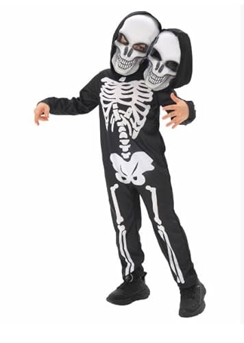 Feclmiyt Halloween-Skelett-Cosplay-Kostüm für Kinder, zweiköpfiger Geist, Ghul, Sensenmann, Dämon, gruselige Jungenkostüme, Cosplay (A-01, XL) von Feclmiyt