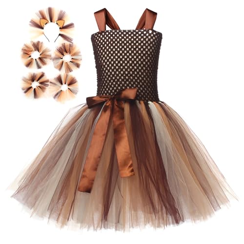 Feclmiyt Löwen-Kostüm für Mädchen, Kinder, Halloween, Tierkostüm, Deluxe, ärmellos, Tüll-Tutu-Kleid + Stirnband, Party-Bühnenkleid, Outfit (A-01, 10–12 Jahre) von Feclmiyt