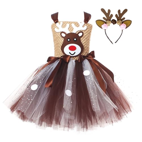 Feclmiyt Löwen-Kostüm für Mädchen, Kinder, Halloween-Tierkostüm, Deluxe, ärmellos, Tüll-Tutu-Kleid + Stirnband, Set, Party, Bühnenkleid, Outfit (G-01, 6–7 Jahre) von Feclmiyt