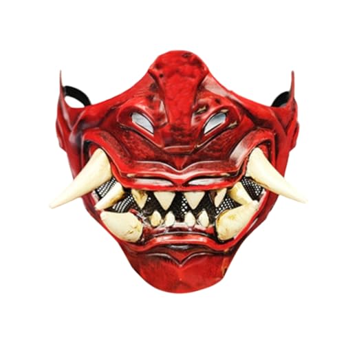 Feclmiyt Samurai-Maske, japanische Krieger-Maske, Dämon, Samurai, Halbgesichtsmaske, böse, Halloween, Cosplay, Party, Kostüm (A-Red, 17 cm x 12,5 cm) von Feclmiyt