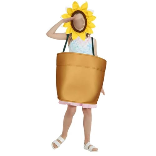 Feclmiyt Sonnenblumen-Halloween-Kostüm für Kinder, lustiger Sonnenblumentopf, Cosplay, Rollenspiel-Kostüme mit Kopfbedeckung, süßes Party-Outfit (A-Gelb, S) von Feclmiyt