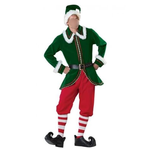 Feclmiyt Weihnachtselfen-Kostüm-Set für Damen, langärmelig, unregelmäßiger Saum, Kleid, Halloween, Weihnachten, Cosplay, Outfits mit Hut (J-Green Man, M) von Feclmiyt