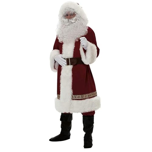 Feclmiyt Weihnachtsmann-Kostüm für Erwachsene/Kinder, Mütze + Schal + Oberteil + Hose + Schuhe + Handschuhe + Taillengürtel, 7-teiliger Weihnachtsmannanzug aus Samt ( XXL ) von Feclmiyt