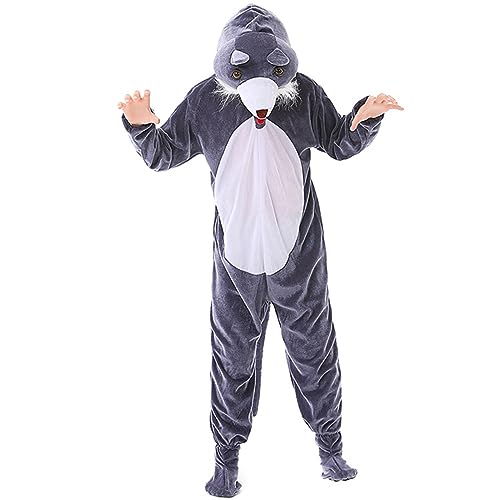 Feclmiyt Wolf-Kostüm für Erwachsene und Kinder, lustiges Werwolf-Kostüm, langärmelig, Tier-Overall, Familie, Halloween, Cosplay, Outfits (Weiß, 170) von Feclmiyt