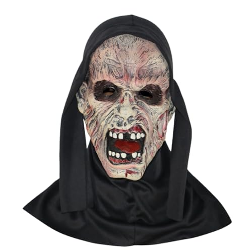 Gruselige Ganzkörper-Geistermaske mit realistischen verbrannten Zombie-Maske mit gruseligen Details und freiliegenden Zähnen, Halloween-Cosplay, Geistermaske (A-Schwarz, 20 x 35 cm) von Feclmiyt