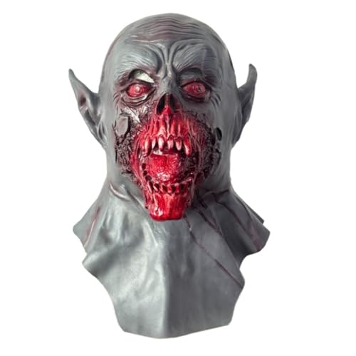 Gruselige Ganzkörper-Geistermaske mit realistischen verbrannten Zombie-Maske mit gruseligen Details und freiliegenden Zähnen, Halloween-Cosplay, Geistermaske (Hellgrau, 42 x 32 x 37 cm) von Feclmiyt