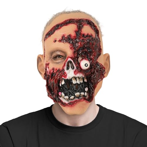 Gruselige Ganzkopf-Geistermaske mit realistischen verbrannten Zombie-Maske mit gruseligen Details und freiliegenden Zähnen, Halloween, Cosplay, Geistermaske (Beige, 21 x 30 x 25 cm) von Feclmiyt