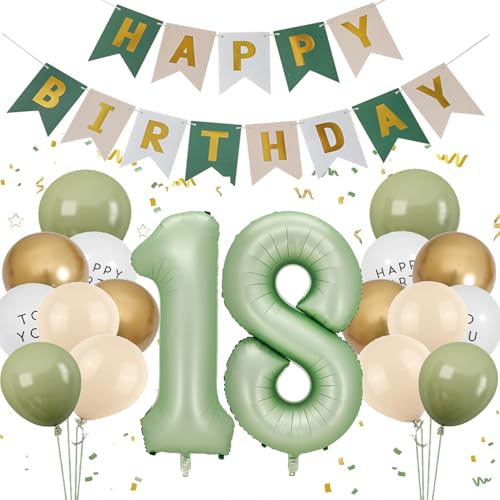 18. Geburtstag Deko Salbeigrüne, Deko 18 Geburtstag Mädchen Jungen, Geburtstagsdeko 18 Jahre, Olivgrün Zahl 18 Luftballon Happy Birthday Folienballon 18 Grün, Ballon 18 Deko zum Geburtstag Mädchen 18. Geburtstag Deko Salbeigrüne, Deko 18 Geburtstag Mädchen Jungen, Geburtstagsdeko 18 Jahre, Olivgrün Zahl 18 Luftballon Happy Birthday Folienballon 18 Grün, Ballon 18 Deko zum Geburtstag Mädchen von Feelairy