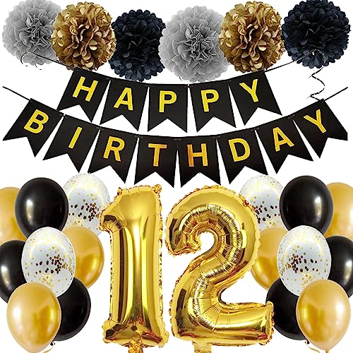 Feelairy Ballons 12. Geburtstag Deko Mädchen, Schwarz Gold Geburtstagsdeko 12 Jahre Junge, Happy Birthday Deko Konfetti Luftballons Deko 12 Geburtstag Mädchen Junge 12 Geburtstag Deko Kinder Feelairy Ballons 12. Geburtstag Deko Mädchen, Schwarz Gold Geburtstagsdeko 12 Jahre Junge, Happy Birthday Deko Konfetti Luftballons Deko 12 Geburtstag Mädchen Junge 12 Geburtstag Deko Kinder von Feelairy