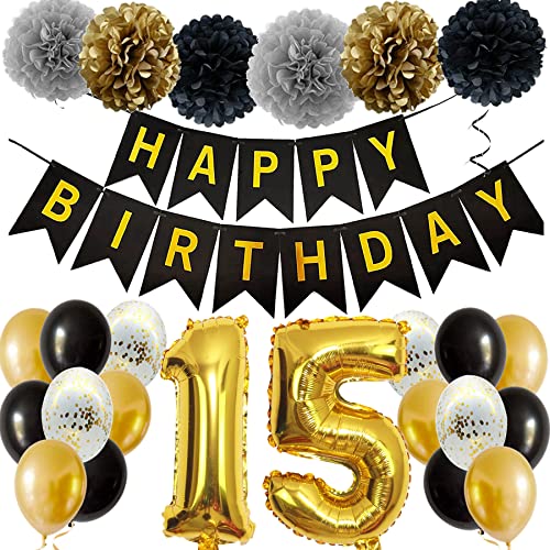 Feelairy Ballons 15. Geburtstag Deko Mädchen, Schwarz Gold Geburtstagsdeko 15 Jahre Junge, Happy Birthday Deko Konfetti Luftballons Deko 15 Geburtstag Mädchen Junge 15 Geburtstag Deko Kinder Feelairy Ballons 15. Geburtstag Deko Mädchen, Schwarz Gold Geburtstagsdeko 15 Jahre Junge, Happy Birthday Deko Konfetti Luftballons Deko 15 Geburtstag Mädchen Junge 15 Geburtstag Deko Kinder von Feelairy