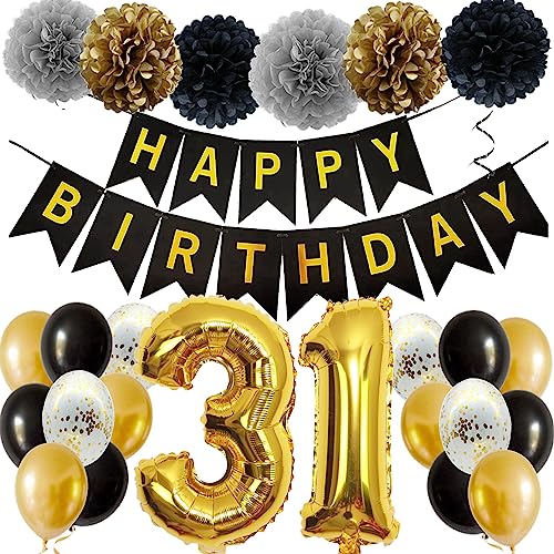Feelairy Ballons 31. Geburtstag Deko Männer Frauen, Schwarz Gold Geburtstagsdeko 31 Jahre Mann Frau, Happy Birthday Deko Konfetti Luftballons Deko 31 Geburtstag Mann 31 Geburtstag Deko Frauen von Feelairy