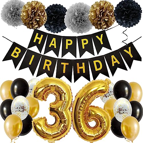 Feelairy Ballons 36. Geburtstag Deko Männer Frauen, Schwarz Gold Geburtstagsdeko 36 Jahre Mann Frau, Happy Birthday Deko Konfetti Luftballons Deko 36 Geburtstag Mann 36 Geburtstag Deko Frauen von Feelairy