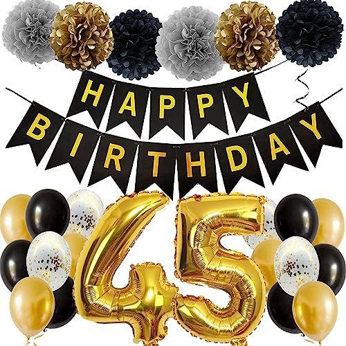 Feelairy Ballons 45. Geburtstag Deko Männer Frauen, Schwarz Gold Geburtstagsdeko 45 Jahre Mann Frau, Happy Birthday Deko Konfetti Luftballons Deko 45 Geburtstag Mann 45 Geburtstag Deko Frauen von Feelairy