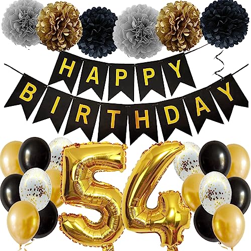 Feelairy Ballons 54. Geburtstag Deko Männer Frauen, Schwarz Gold Geburtstagsdeko 54 Jahre Mann Frau, Happy Birthday Deko Konfetti Luftballons Deko 54 Geburtstag Mann 54 Geburtstag Deko Frauen von Feelairy