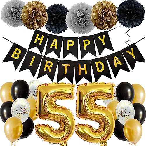 Feelairy Ballons 55. Geburtstag Deko Männer Frauen, Schwarz Gold Geburtstagsdeko 55 Jahre Mann Frau, Happy Birthday Deko Konfetti Luftballons Deko 55 Geburtstag Mann 55 Geburtstag Deko Frauen von Feelairy