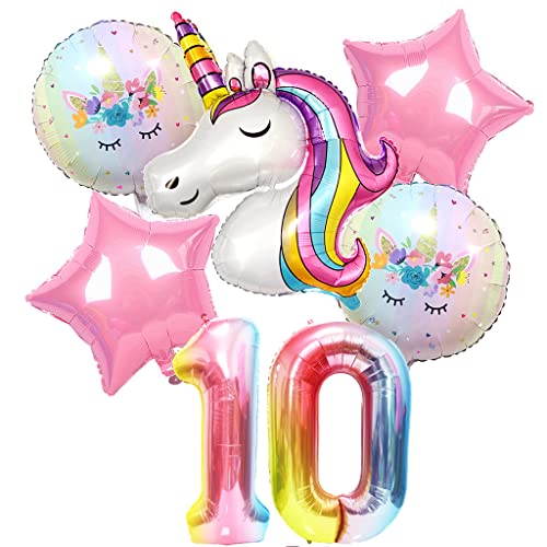 Feelairy Einhorn 10. Geburtstag Deko, Ballon Einhorn Geburtstagsdeko 10 Jahre Mädchen, Folienballon Zahl 10 Geburtstagsdeko Mädchen 10 Jahre, Luftballon 10. Geburtstag Rosa Party Dekoration von Feelairy