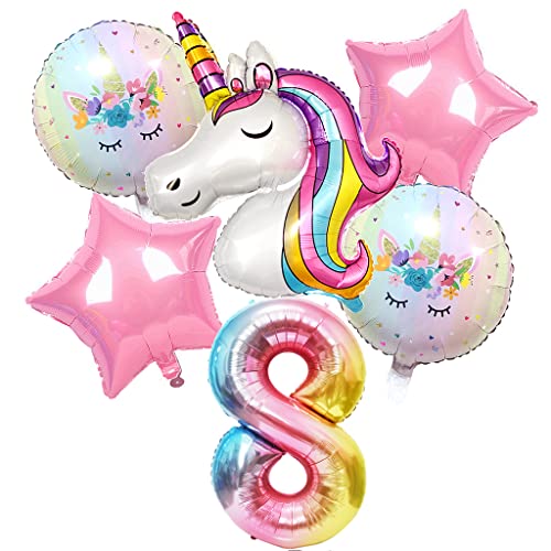 Feelairy Einhorn 8. Geburtstag Deko, Ballon Einhorn Geburtstagsdeko 8 Jahre Mädchen, Riesen Folienballon Zahl 8, Geburtstagsdeko Mädchen 8 Jahre, Luftballon 8. Geburtstag Rosa Party Dekoration von Feelairy