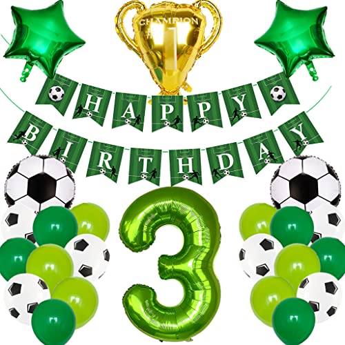 Feelairy Fußball 3. Geburtstag Deko Junge, Fußball Luftballons Geburtstagsdeko 3 Jahre Jungen, Helium Ballon Fussball Deko mit Happy Birthday Banner für 3 Jahre Kindergeburtstag Party Deko von Feelairy