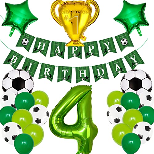 Feelairy Fußball 4. Geburtstag Deko Junge, Fußball Luftballons Geburtstagsdeko 4 Jahre Jungen, Helium Ballon Fussball Deko mit Happy Birthday Banner für 4 Jahre Kindergeburtstag Party Deko von Feelairy