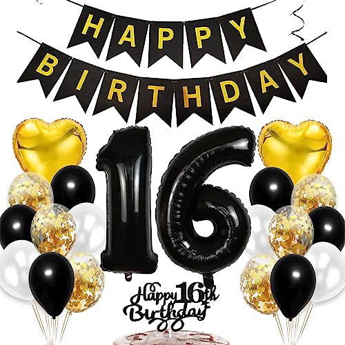 Feelairy Geburtstagsdeko 16 Jahre Junge, Luftballon 16. Geburtstag Deko Mädchen, Schwarz Gold Tortendeko Happy 16th Birthday Deko 16 Jahre Mädchen, Ballon 16. Geburtstag Party Dekoration Set Feelairy Geburtstagsdeko 16 Jahre Junge, Luftballon 16. Geburtstag Deko Mädchen, Schwarz Gold Tortendeko Happy 16th Birthday Deko 16 Jahre Mädchen, Ballon 16. Geburtstag Party Dekoration Set von Feelairy