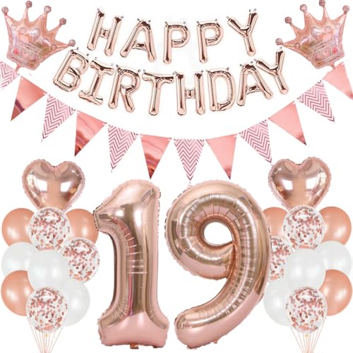 Feelairy Geburtstagsdeko 19 Jahre Mädchen, Luftballon 19. Geburtstag Deko Mädchen Set, Folienballon Zahl 19 Rosegold, Helium Ballons Happy Birthday Banner für 19. Geburtstag Mädchen Party Dekoration Feelairy Geburtstagsdeko 19 Jahre Mädchen, Luftballon 19. Geburtstag Deko Mädchen Set, Folienballon Zahl 19 Rosegold, Helium Ballons Happy Birthday Banner für 19. Geburtstag Mädchen Party Dekoration von Feelairy