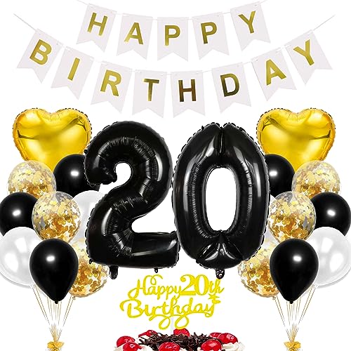 Feelairy Geburtstagsdeko 20 Jahre Mädchen, Schwarz Gold Luftballon 20. Geburtstag Deko Jungen, Tortendeko Happy 20th Birthday Deko 20 Jahre Mädchen, Ballon 20. Geburtstag Kinder Party Dekoration Set Feelairy Geburtstagsdeko 20 Jahre Mädchen, Schwarz Gold Luftballon 20. Geburtstag Deko Jungen, Tortendeko Happy 20th Birthday Deko 20 Jahre Mädchen, Ballon 20. Geburtstag Kinder Party Dekoration Set von Feelairy
