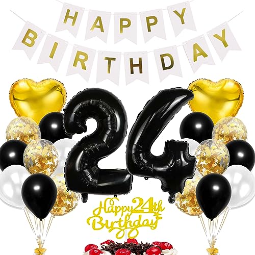 Feelairy Geburtstagsdeko 24 Jahre Frauen, Schwarz Gold Luftballon 24. Geburtstag Deko Männer, Tortendeko Happy 24th Birthday Deko 24 Jahre Frau Mann, Ballon 24. Geburtstag Party Dekoration Set Feelairy Geburtstagsdeko 24 Jahre Frauen, Schwarz Gold Luftballon 24. Geburtstag Deko Männer, Tortendeko Happy 24th Birthday Deko 24 Jahre Frau Mann, Ballon 24. Geburtstag Party Dekoration Set von Feelairy