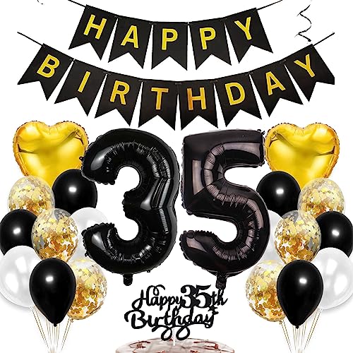 Feelairy Geburtstagsdeko 35 Jahre Frauen, Luftballon 35. Geburtstag Deko Männer, Schwarz Gold Tortendeko Happy 35th Birthday Deko 35 Jahre Frau, Ballon 35. Geburtstag Mann Party Dekoration Set Feelairy Geburtstagsdeko 35 Jahre Frauen, Luftballon 35. Geburtstag Deko Männer, Schwarz Gold Tortendeko Happy 35th Birthday Deko 35 Jahre Frau, Ballon 35. Geburtstag Mann Party Dekoration Set von Feelairy