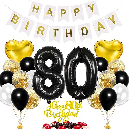 Feelairy Geburtstagsdeko 80 Jahre Frauen, Schwarz Gold Luftballon 80. Geburtstag Deko Männer, Tortendeko Happy 80th Birthday Deko 80 Jahre Frau Mann, Ballon 80. Geburtstag Party Dekoration Set Feelairy Geburtstagsdeko 80 Jahre Frauen, Schwarz Gold Luftballon 80. Geburtstag Deko Männer, Tortendeko Happy 80th Birthday Deko 80 Jahre Frau Mann, Ballon 80. Geburtstag Party Dekoration Set von Feelairy