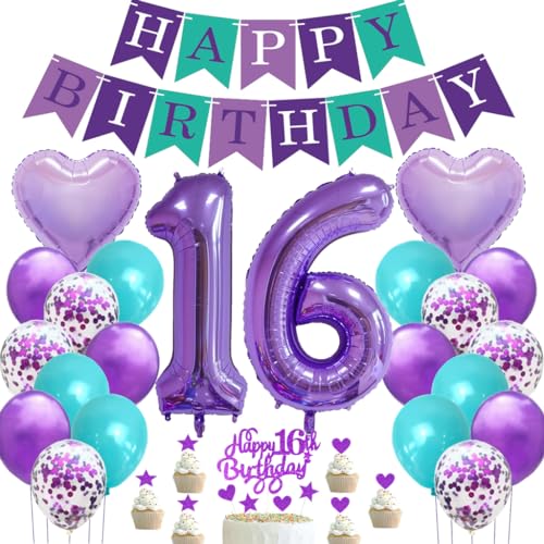 Feelairy Luftballon 16. Geburtstag Deko Mädchen, Lila Geburtstagsdeko 16 Jahre Mädchen, Tortendeko Happy Birthday Deko 16. Geburtstag Mädchen, Ballon 16 Deko zum Geburtstag Mädchen Party Dekoration Feelairy Luftballon 16. Geburtstag Deko Mädchen, Lila Geburtstagsdeko 16 Jahre Mädchen, Tortendeko Happy Birthday Deko 16. Geburtstag Mädchen, Ballon 16 Deko zum Geburtstag Mädchen Party Dekoration von Feelairy