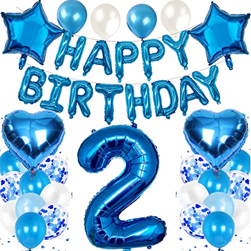 Feelairy Luftballon 2. Geburtstag Deko Junge Set, Blau Geburtstagsdeko 2 Jahre Junge, Folienballon Zahl 2 Blau, Luftballons Happy Birthday Banner Girlande, Ballon 2 Deko zum Geburtstag Kinder von Feelairy