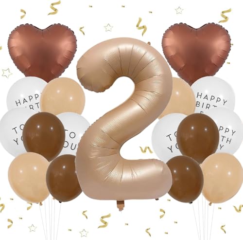 Feelairy Luftballon 2. Geburtstag Mädchen Deko, Ballons 2 Braun Zahl 2 Luftballon 2 Creme, Ballons Beige Aprikose Braun Herz Luftballons Happy Birthday für Geburtstagsdeko 2 jahre Mädchen Party Deko von Feelairy