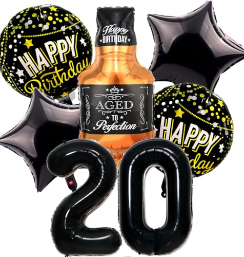 Feelairy Luftballon 20. Geburtstag Mann, 20 Geburtstag Deko Schwarz Ballons Whiskey Deko 20. Geburtstag Frauen, Geburtstagsdeko 20 Jahre Männer, Ballon Weinflasche Deko zum Geburtstag Frau 20 von Feelairy