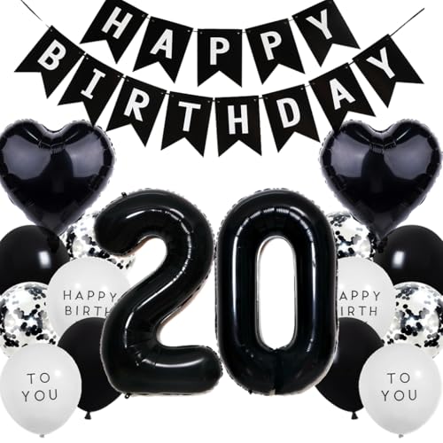 Feelairy Luftballon 20. Geburtstag Mann Frau, 20 Geburtstag Deko Schwarz, Geburtstagsdeko 20 Jahre Männer, Geburtstag Girlande Happy Birthday Deko Schwarz, Ballon 20 Deko zum Geburtstag Frauen Feelairy Luftballon 20. Geburtstag Mann Frau, 20 Geburtstag Deko Schwarz, Geburtstagsdeko 20 Jahre Männer, Geburtstag Girlande Happy Birthday Deko Schwarz, Ballon 20 Deko zum Geburtstag Frauen von Feelairy