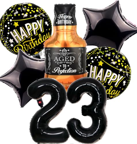 Feelairy Luftballon 23. Geburtstag Mann, 23 Geburtstag Deko Schwarz Ballons Whiskey Deko 23. Geburtstag Frauen, Geburtstagsdeko 23 Jahre Männer, Ballon Weinflasche Deko zum Geburtstag Frau 23 von Feelairy