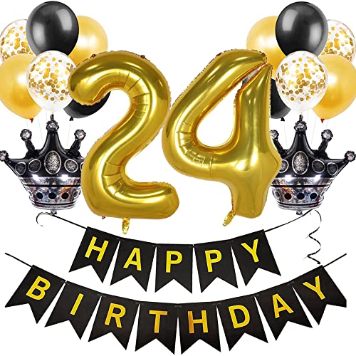 Feelairy Luftballon 24. Geburtstag Deko Frauen, Ballon Geburtstagsdeko 24 Jahr Männer, Schwarz Gold Happy Birthday Deko Ballon 24 Geburtstag Frau Party Deko, Ballon 24. Geburtstag Dekoration Set von Feelairy