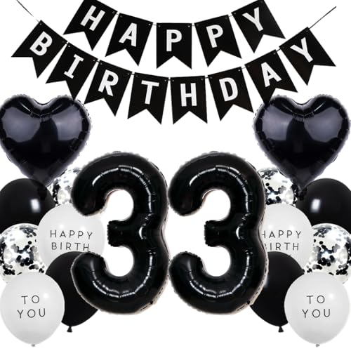 Feelairy Luftballon 33. Geburtstag Mann Frau, Schwarz, 17-teiliges Ballon-Set, Geburtstagsdeko für Erwachsene, Unisex von Feelairy