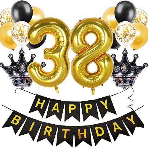 Feelairy Luftballon 38. Geburtstag Deko Frauen, Ballon Geburtstagsdeko 38 Jahr Männer, Schwarz Gold Happy Birthday Deko Ballon 38 Geburtstag Frau Party Deko, Ballon 38. Geburtstag Dekoration Set von Feelairy