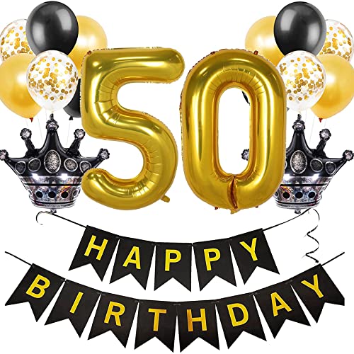 Feelairy Luftballon 50. Geburtstag Deko Frauen, Ballon Geburtstagsdeko 50 Jahre Männer, Schwarz Gold Happy Birthday Deko Ballon 50 Geburtstag Frau Party Deko, Ballon 50. Geburtstag Dekoration Set von Feelairy