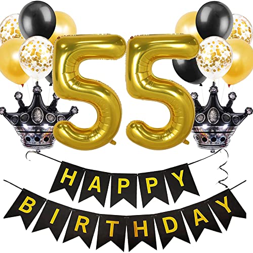 Feelairy Luftballon 55. Geburtstag Deko Frauen, Ballon Geburtstagsdeko 55 Jahr Männer, Schwarz Gold Happy Birthday Deko Ballon 55 Geburtstag Frau Party Deko, Ballon 55. Geburtstag Dekoration Set von Feelairy