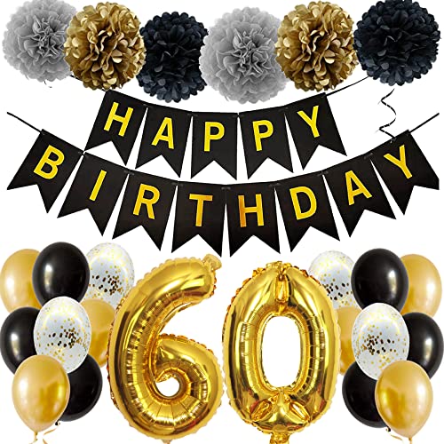 Feelairy Luftballons 60. Geburtstags Schwarz Gold, Ballons Geburtstagsdeko 60 Jahre Mann Frau, Happy Birthday Banner, Riesen Folienballons Zahl 60 Gold für Männer Frauen Geburtstagsfeier Feelairy Luftballons 60. Geburtstags Schwarz Gold, Ballons Geburtstagsdeko 60 Jahre Mann Frau, Happy Birthday Banner, Riesen Folienballons Zahl 60 Gold für Männer Frauen Geburtstagsfeier von Feelairy