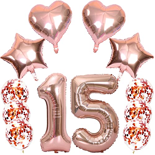 Feelairy Luftballons Zahl 15 Rosegold Folienballon Nummer 15, Helium Ballons Herz Sterne Roségold, Ballons Konfetti Rosegold, Zahlenballon 15 für Geburtstag Mädchen Party Deko Feelairy Luftballons Zahl 15 Rosegold Folienballon Nummer 15, Helium Ballons Herz Sterne Roségold, Ballons Konfetti Rosegold, Zahlenballon 15 für Geburtstag Mädchen Party Deko von Feelairy