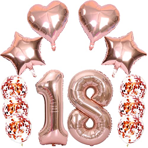 Feelairy Luftballons Zahl 18 Rosegold Folienballon Nummer 18, Helium Ballons Herz Sterne Roségold, Ballons Konfetti Rosegold, Zahlenballon 18 für Geburtstag Mädchen Party Deko Feelairy Luftballons Zahl 18 Rosegold Folienballon Nummer 18, Helium Ballons Herz Sterne Roségold, Ballons Konfetti Rosegold, Zahlenballon 18 für Geburtstag Mädchen Party Deko von Feelairy