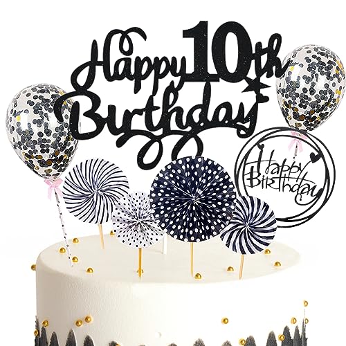 Feelairy Tortendeko 10. Geburtstag Mädchen Jungen, Schwarz Kuchen Deko 10. Geburtstag Mädchen Jungen Cake Topper Happy Birthday Ballon Konfetti für Geburtstagstorte Deko 10 Jahre Kinder Feelairy Tortendeko 10. Geburtstag Mädchen Jungen, Schwarz Kuchen Deko 10. Geburtstag Mädchen Jungen Cake Topper Happy Birthday Ballon Konfetti für Geburtstagstorte Deko 10 Jahre Kinder von Feelairy