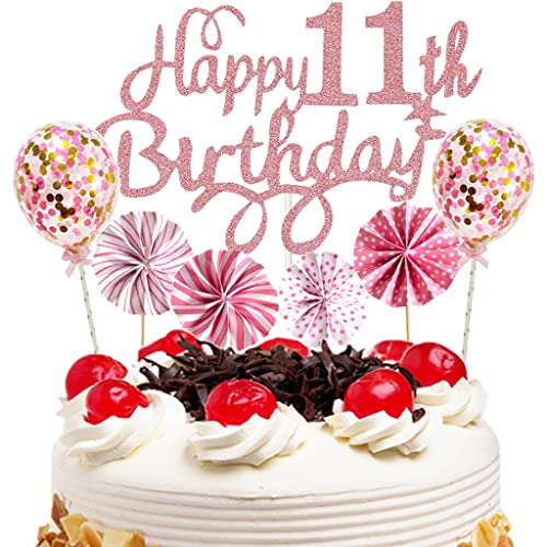 Feelairy Tortendeko 11. Geburtstag Mädchen, Kuchendeko Happy 11th Birthday Rosegold, Glitzer Kuchen Topper Konfetti Luftballons Klein mit Papierfächer für 11. Geburtstagstorte Dekoration Feelairy Tortendeko 11. Geburtstag Mädchen, Kuchendeko Happy 11th Birthday Rosegold, Glitzer Kuchen Topper Konfetti Luftballons Klein mit Papierfächer für 11. Geburtstagstorte Dekoration von Feelairy