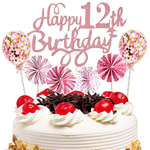 Feelairy Tortendeko 12. Geburtstag Mädchen, Kuchendeko Happy 12th Birthday Rosegold, Glitzer Kuchen Topper Konfetti Luftballons Klein mit Papierfächer für 12. Geburtstagstorte Dekoration Feelairy Tortendeko 12. Geburtstag Mädchen, Kuchendeko Happy 12th Birthday Rosegold, Glitzer Kuchen Topper Konfetti Luftballons Klein mit Papierfächer für 12. Geburtstagstorte Dekoration von Feelairy