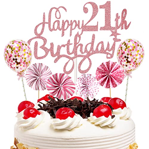 Feelairy Tortendeko Geburtstag Mädchen, Glitzer Kuchendeko 21. Geburtstag Mädchen, Rosegold Cake Topper Happy Birthday Kuchen Topper Ballons Konfetti Geburtstagstorte Deko für 21 Jahre Mädchen Feelairy Tortendeko Geburtstag Mädchen, Glitzer Kuchendeko 21. Geburtstag Mädchen, Rosegold Cake Topper Happy Birthday Kuchen Topper Ballons Konfetti Geburtstagstorte Deko für 21 Jahre Mädchen von Feelairy