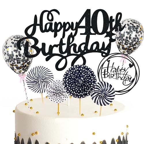 Feelairy Tortendeko Happy Birthday Deko Kuchendeko 40. Geburtstag Mann Frau, Schwarz Kuchen Topper 40. Geburtstag, Cake Topper Happy Birthday Ballon für Geburtstagstorte Deko 40 Jahre Frauen Männer Feelairy Tortendeko Happy Birthday Deko Kuchendeko 40. Geburtstag Mann Frau, Schwarz Kuchen Topper 40. Geburtstag, Cake Topper Happy Birthday Ballon für Geburtstagstorte Deko 40 Jahre Frauen Männer von Feelairy