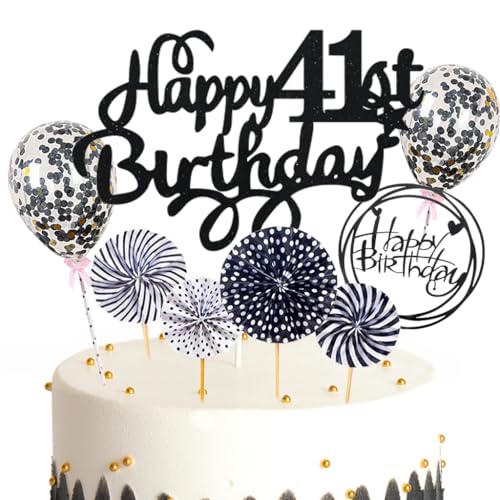 Feelairy Tortendeko Happy Birthday Deko Kuchendeko 41. Geburtstag Mann Frau, Schwarz Kuchen Topper 41. Geburtstag, Cake Topper Happy Birthday Ballon für Geburtstagstorte Deko 41 Jahre Frauen Männer Feelairy Tortendeko Happy Birthday Deko Kuchendeko 41. Geburtstag Mann Frau, Schwarz Kuchen Topper 41. Geburtstag, Cake Topper Happy Birthday Ballon für Geburtstagstorte Deko 41 Jahre Frauen Männer von Feelairy